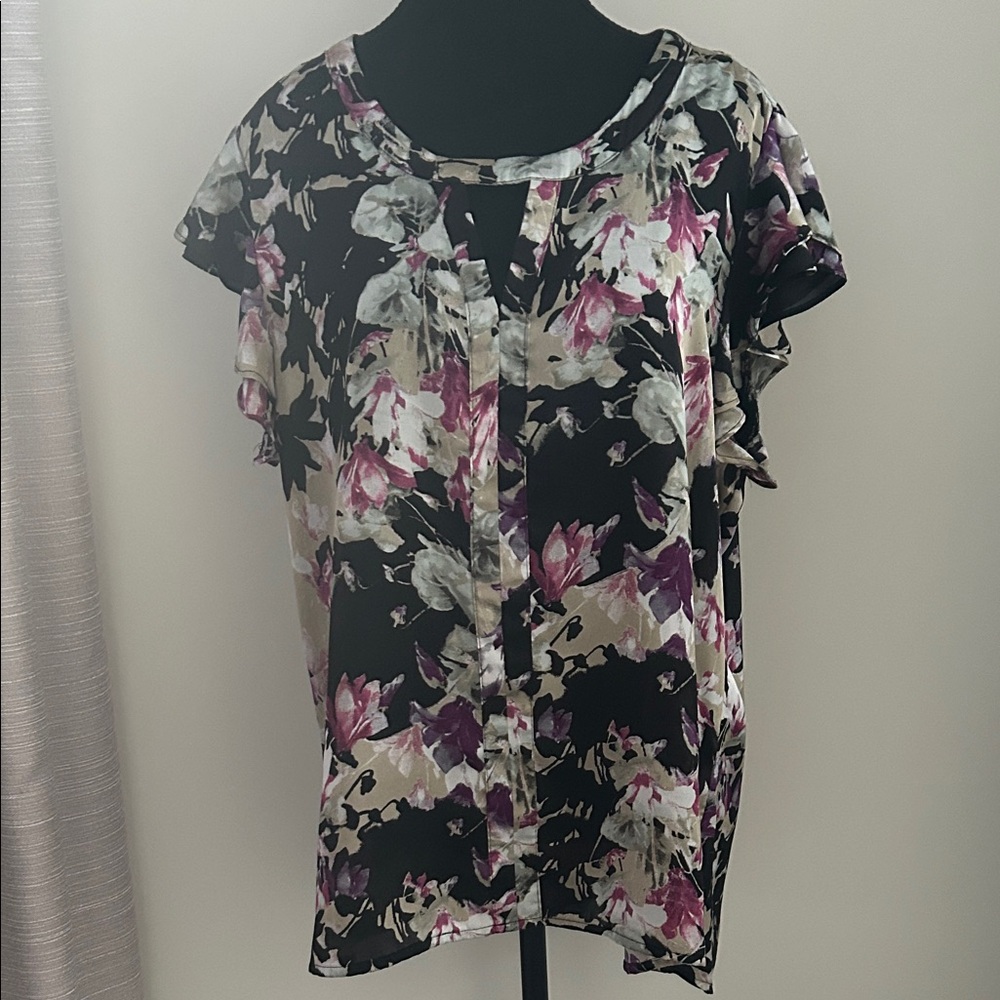 Notations Black and Purple Floral Blouse
